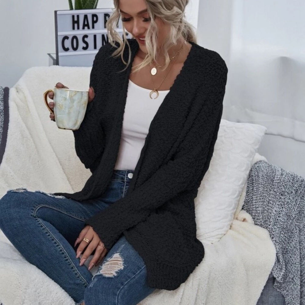 Open Front Popcorn Knit Cardigan